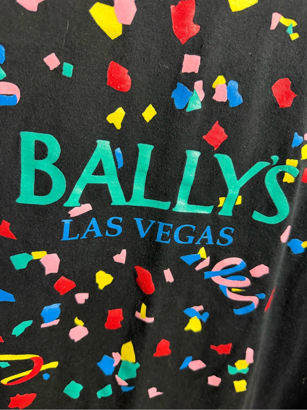 Vtg Bally Las Vegas Black Confetti Logo Tee Women's Short Sleeve XXL - Picture 8 of 8